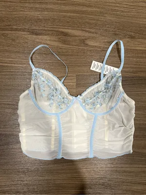 NWT Urban Outfitters Blue / White Floral Corset Top thumbnail 2