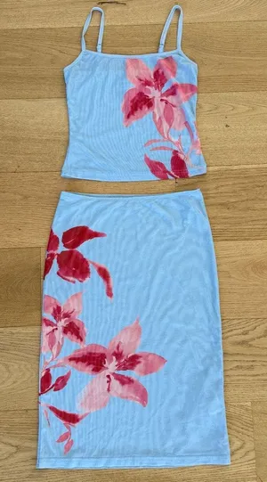 Peppermayo Cami Top & Midi Skirt Floral Tamia Size XS Blue Pink thumbnail 1