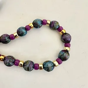 Blue purple and gold ribbon beaded necklace thumbnail 6