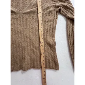 Banana Republic Camel Brown Cable Knit V-Neck Angora Cotton Sweater XL RN54023 thumbnail 4