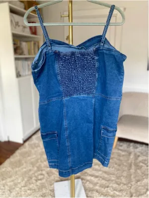 Celebrity Pink Denim Mini Dress Y2K Cargo Casual Cool Girl City Western 2000s 3X thumbnail 3