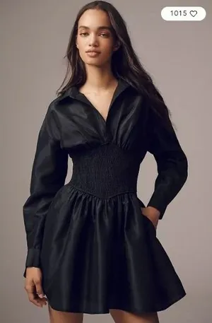 Anthropologie Hutch Tobie Mini Dress Women XS Black Smocked Waist Fit & Flare thumbnail 1