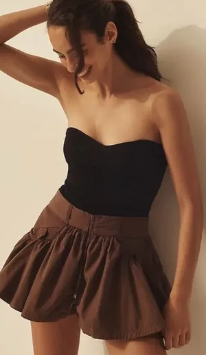 By Anthropologie Mocha Brown Micro Mini Skirt Skort Shorts Festival Western‎ thumbnail 1