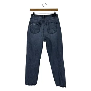 American Eagle Mom Jean Solid Denim Pants Black Grunge Distressed Size 4 Short thumbnail 4
