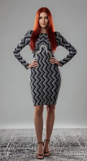 Free People XS Chevron Zigzag Knit Sweater Dress Long Sleeve Zip Cuff Mini Dress thumbnail 1