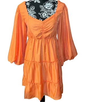 Beyond Words Fire Voile Puff Sleeve Mini Dress Size L thumbnail 1
