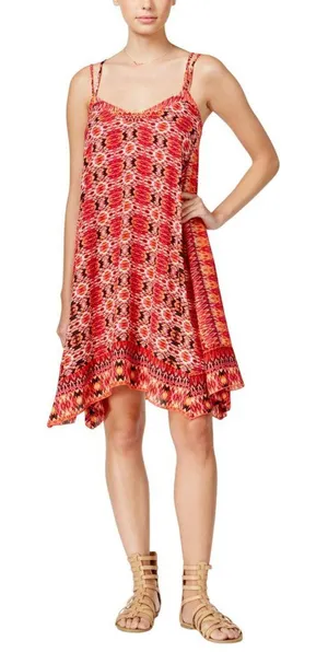 NWT Teeze Me Juniors Spaghetti Strap Tribal Bandeau Dress Fire Red Multi S thumbnail 1
