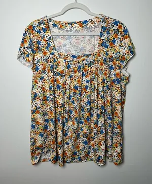 Floral Flowy Top Orange Size XXL thumbnail 1