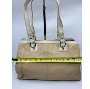 COACH Medium/ Large Leather Tan White Shoulder Bag thumbnail 5