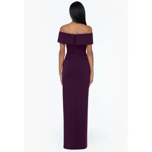 NWT Xscape Camila Off the Shoulder Scuba Crepe Long‎ Gown in Burgundy - Size 6 thumbnail 2