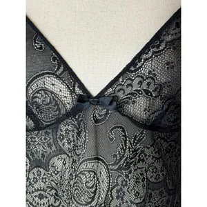 Victoria's Secret Chemise Women Medium Black Sheer Lace Corset Back Coquette thumbnail 9