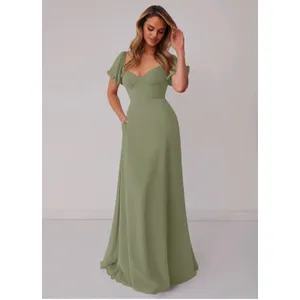 Barbie x Azazie Sage Green Pistachio Chiffon Puff Sleeve Tie Front Maxi Dress A4 thumbnail 2