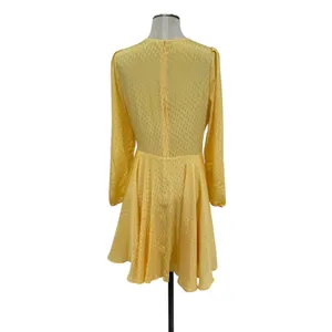 Maje Roseau Jacquard Skater Dress Long‎ Sleeve Yellow Size 40 US Large thumbnail 10