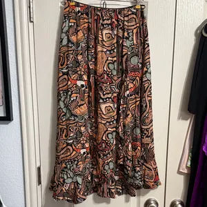 Deadstock Y2K Abstract Western Boho Cowgirl Print Ruffle High Slit Midi Skirt thumbnail 2
