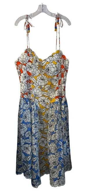 Farm Rio x Anthropologie Basque-Waist Midi Dress Size Large Tie Straps Fit Flare thumbnail 1