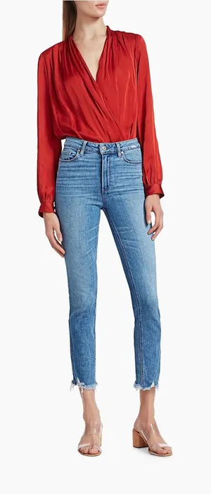 Paige Cindy High‎ Rise Straight Leg Jeans Mel Destroyed Raw Hem 24 thumbnail 1