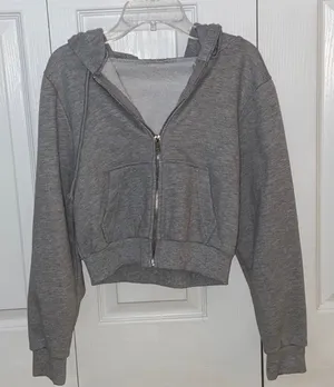 SheIn Zip Up Cropped Hoodie Gray Size M thumbnail 1