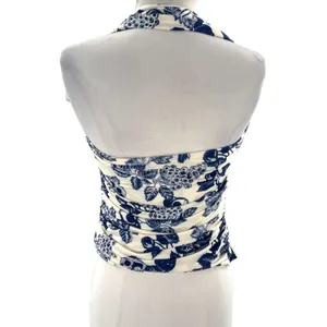 Free People‎ Tommie Knit Top blue white floral sz S thumbnail 4