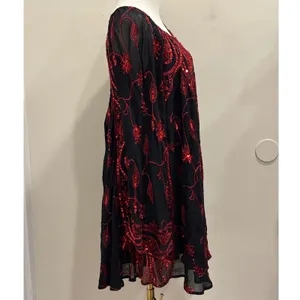 Free People My Beloved Georgette Mini Dress Black Red Sequin Embroidered Fairy 8 thumbnail 5
