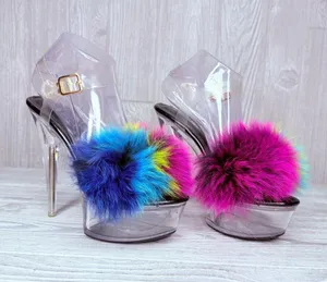 Dolls kill cape Robbin night of my life fluffy clear platform heels size 8 thumbnail 1