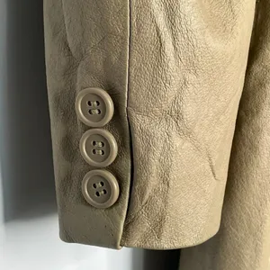 Vintage Y2K Cougar Leather Taupe Beige Oversized Long Jacket Coat Womens L thumbnail 12