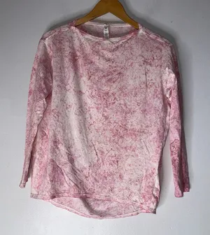 Lululemon Back in Action Long‎ Sleeve Shirt Size 2 Cirrus Wash White Pink Peony thumbnail 1