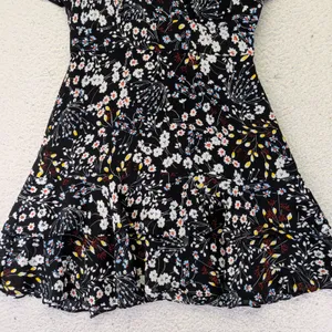 Parker Womens Floral V-Neck Flutter Sleeve Tiered Mini Dress‎ Black Small thumbnail 7