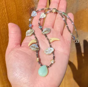 Handmade unique fairy nature boho vintage cottage style quality Czech glass beads necklace💚🍃💐 thumbnail 3