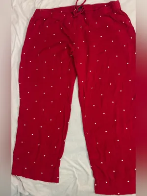 H&M Red Track Pants with White Heart Dots XXL thumbnail 6