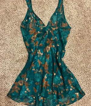 Floral Lace Chemise in Teal and Brown thumbnail 3