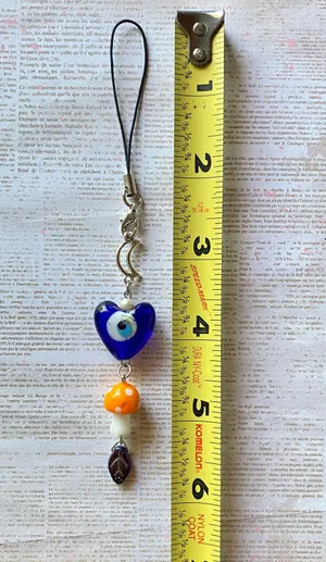 Handmade hippie boho fairy Evil Eye & mushroom phone strap/bag charm/keychain/display🍄🌙👁🍃🌀 thumbnail 2