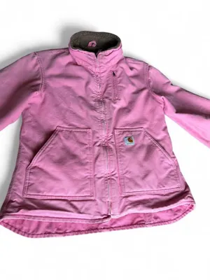 VTG Carhartt Women's RARE Pink Sherpa Lined WIP Work Jacket Size M WJ022 PKR thumbnail 3