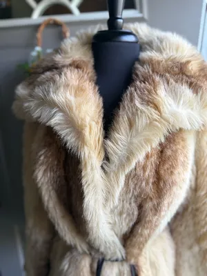 Vintage Tissavel France Gino Rossi faux fur collared belted coat, size medium thumbnail 3