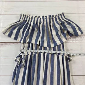 Ark & Co Womens Blue//White Striped Off Shoulder Smocked Maxi Dress Medium thumbnail 11
