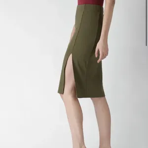 Forever 21 Womens S Midi Pencil Skirt Olive Green Stretch Side Slit thumbnail 2