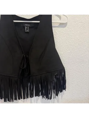 Forever 21 Black Fringe Vest Size S thumbnail 2
