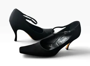 Vintage 90s Prada Black Crepe De Chine Mary Jane Heels 37.5 Box Model Off-Duty thumbnail 1