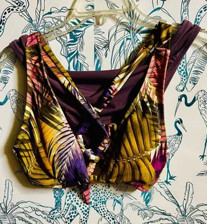 Shade & Shore Tropical Knot-Front Bikini Top - Purple/Yellow thumbnail 1