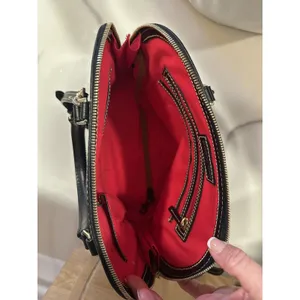 Dooney & Bourke Satchel Black Pebble Leather Zip Close W/ Strap Red Lining EUC thumbnail 5