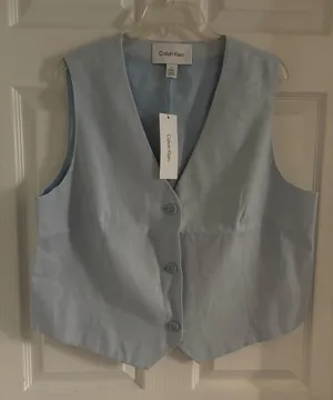New Calvin Klein Linen Blend Button Front Vest-XL thumbnail 1