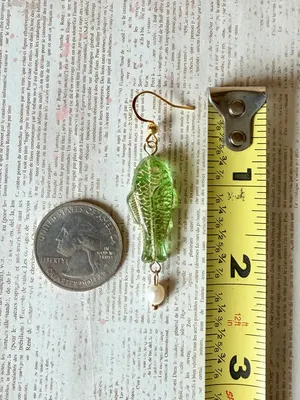 Handmade quality Czech glass beads fish & freshwater pearl boho fairy dangle earrings🐟🌿 thumbnail 7