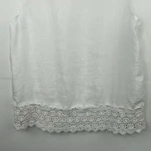 Marina Luna Linen White Crochet Trim Sleeveless Top size Medium thumbnail 8