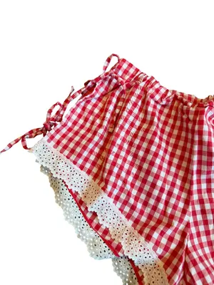 Colsie Red White Plaid Check Two Piece Outfit Set Crop Top Shorts Lace Size XS thumbnail 3