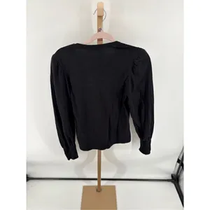 ALC Frank Black Cotton Long Sleeve Blouson Blouse Smocked Cuff Women’s Size Medium thumbnail 8