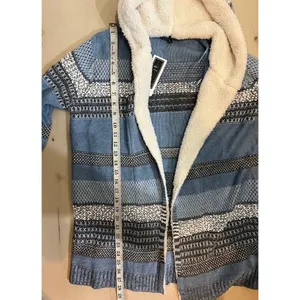 Lety Me Zola NWT Medium Blue Hood Teddy Plush Sherpa Trim Faux Fur Cardigan Fall thumbnail 9