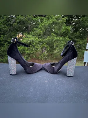 Shoedazzle Black Velvet Ulyssa Rhinestone Ankle Strap Block Heels Size 6 thumbnail 5