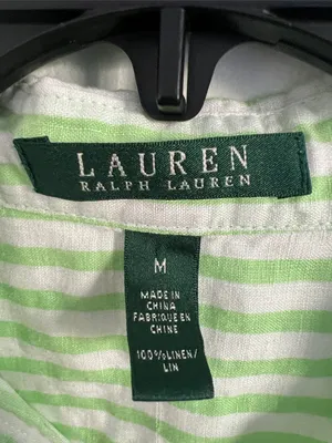 Ralph Lauren Green White Striped Linen Shirt M Preppy Coastal Classic Relaxed Fi thumbnail 2