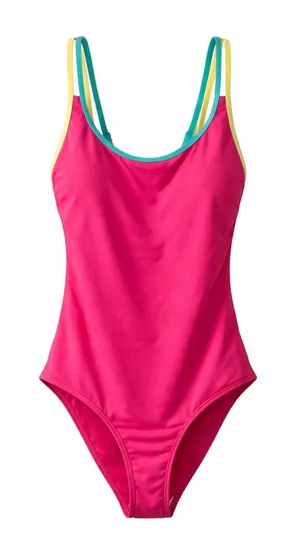 No Boundaries Pink One-Piece High Leg Swimsuit Yellow and Green Straps Size M thumbnail 1