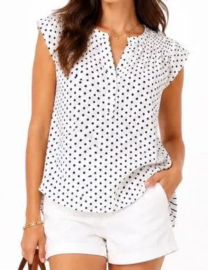 Daniel Rainn‎ Linen Blend Polka Dot Stripe Mixed Print Blouse Large thumbnail 1