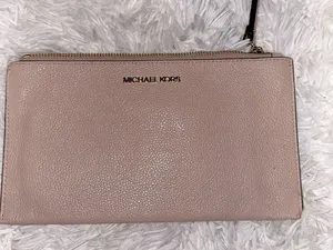 Michael Kors Large Zip Clutch Wristlet Bag Pink Leather Wallet Purse thumbnail 1